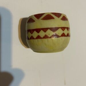 Handcrafted Yellow and Red  Pot 1960 mid-century Japanese pottery 3“ x 2“